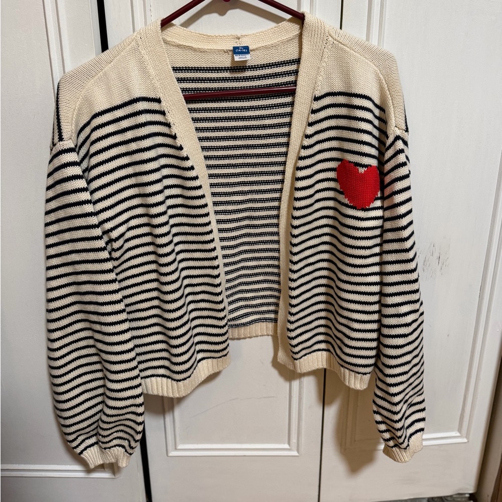 Old Navy Striped Cardigan with Red Heart Accent